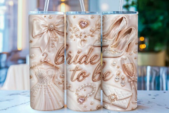 3D Elegant Bride to Be Tumbler Wrap PNG