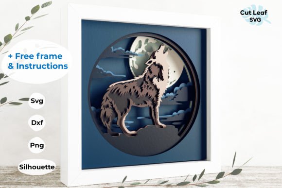 3D Wolf Shadow Box: Mountains & Nature Art