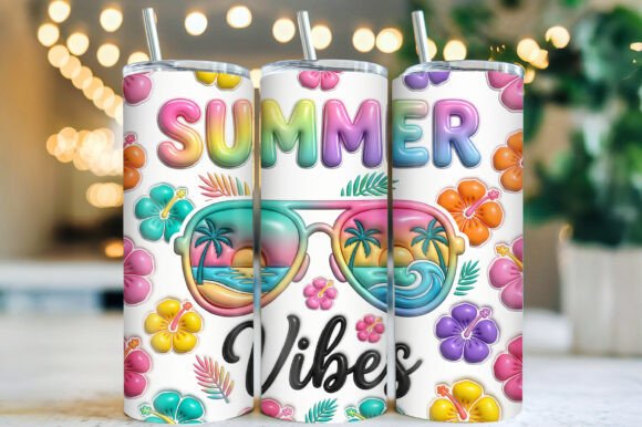 Elevate Your Summer Projects with a 3D Summer Vibes Tumbler Wrap PNG