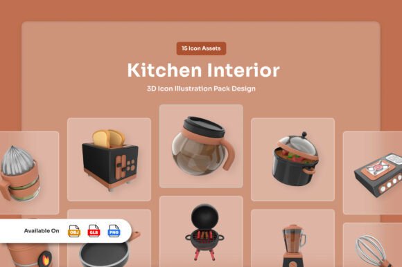 Elevating Digital Design with the Kitchen Interior 3D Icon Set