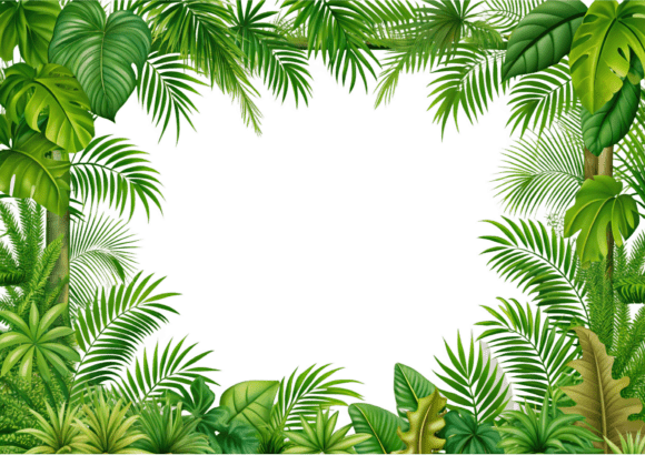 Tropical Leaves Frame 3D Icon: High-Res PNGs